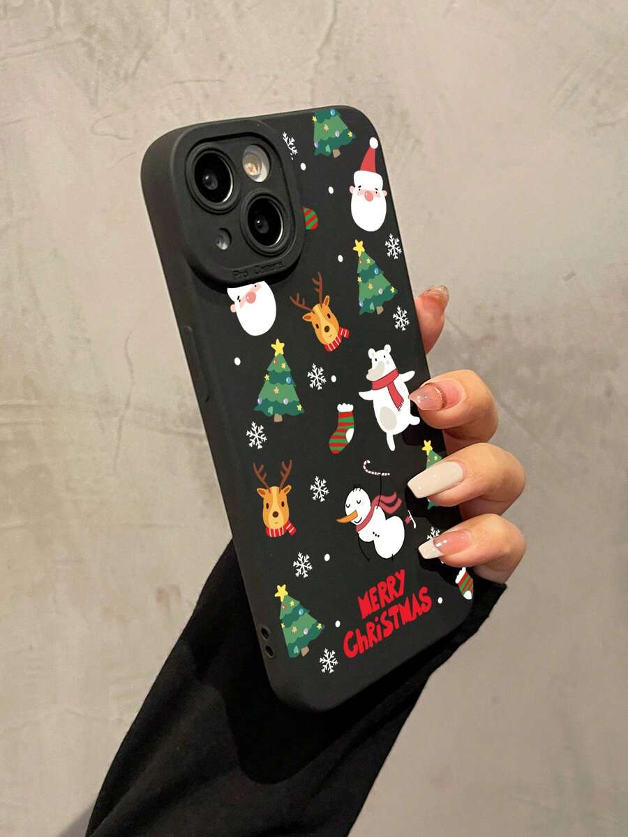 1pc Christmas Snowman Pattern Hipster Silicone Shockproof Phone Case Compatible With Apple And Samsung Phones