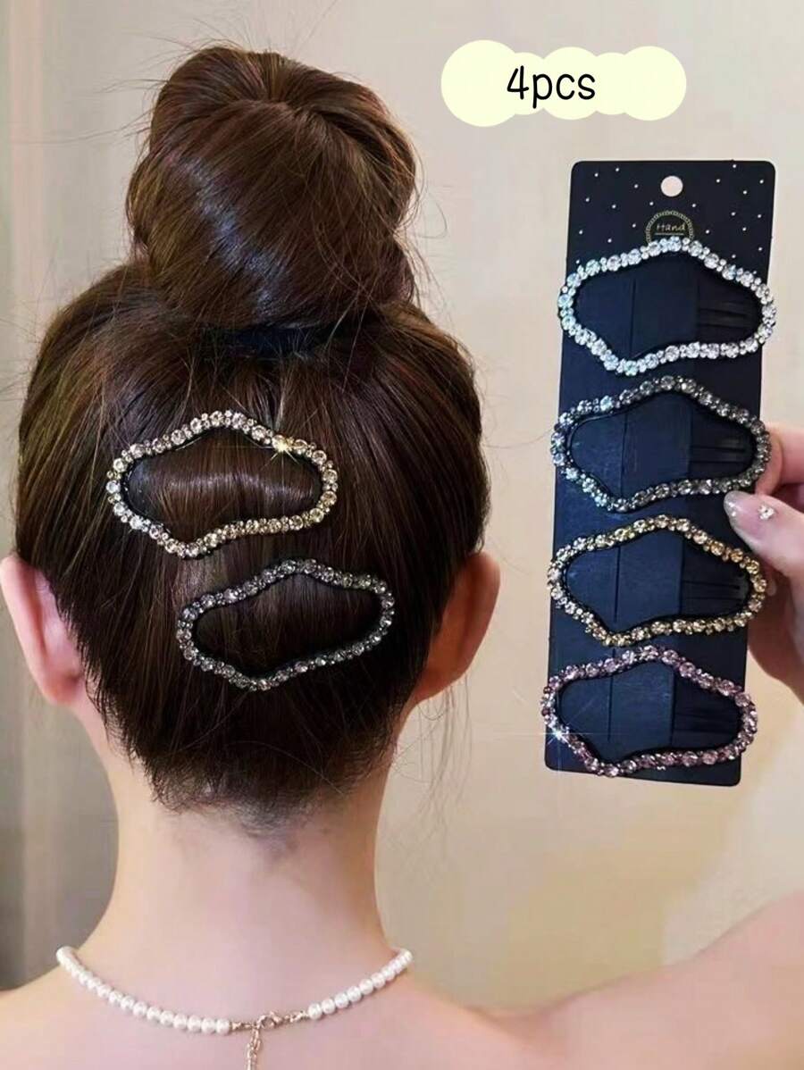 4 Peças Grampos de Cabelo Assimétricos com Decoração de Cristal Multicolorida para Mulheres, Adequados para Usar Diariamente, Tiaras Elegantes, Grampos de Cabelo, Acessórios Escolares