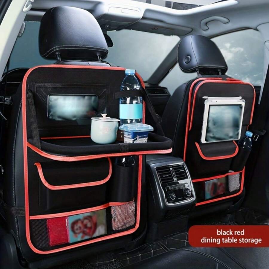 1 Pièce Sac De Rangement Pour Siège De Voiture Avec Tapis Anti-coup De Pieds Pour La Protection Du Siège Arrière, Et Boîte À Mouchoirs, Porte-gobelet, Bureau Portable Et Plateau De Voiture
