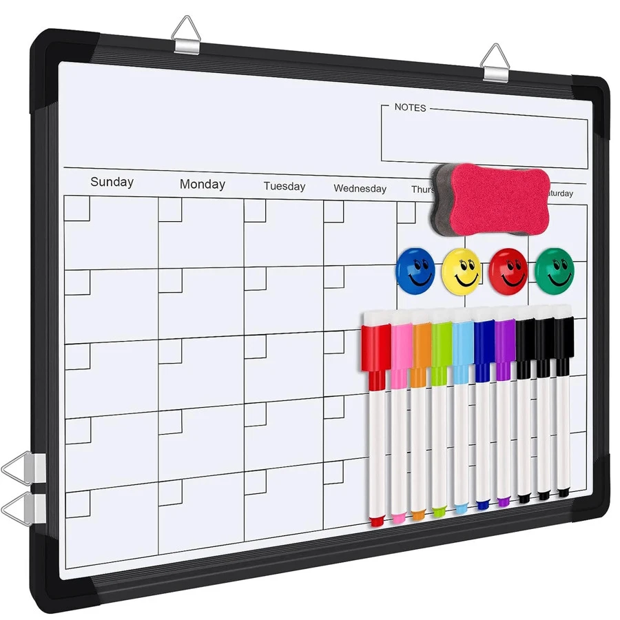 Dry Erase Calendar Whiteboard For Wall, Polegas 16" X 12" Magnetic White Board Board, Small Wall Monthly Double Sided Boards Student, Home, Office