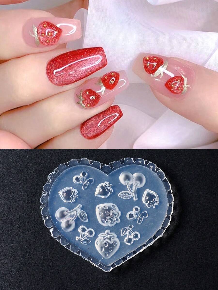 1 Pc Silicone Nail Carving Mold Cherry Strawberry Design Mould Stamping Plate DIY Nails Template Manicure Tools,Nail Supplies,Nail Tools,Nail Art Tools,Back To School,Nails,Nail Tools For Press On Nails