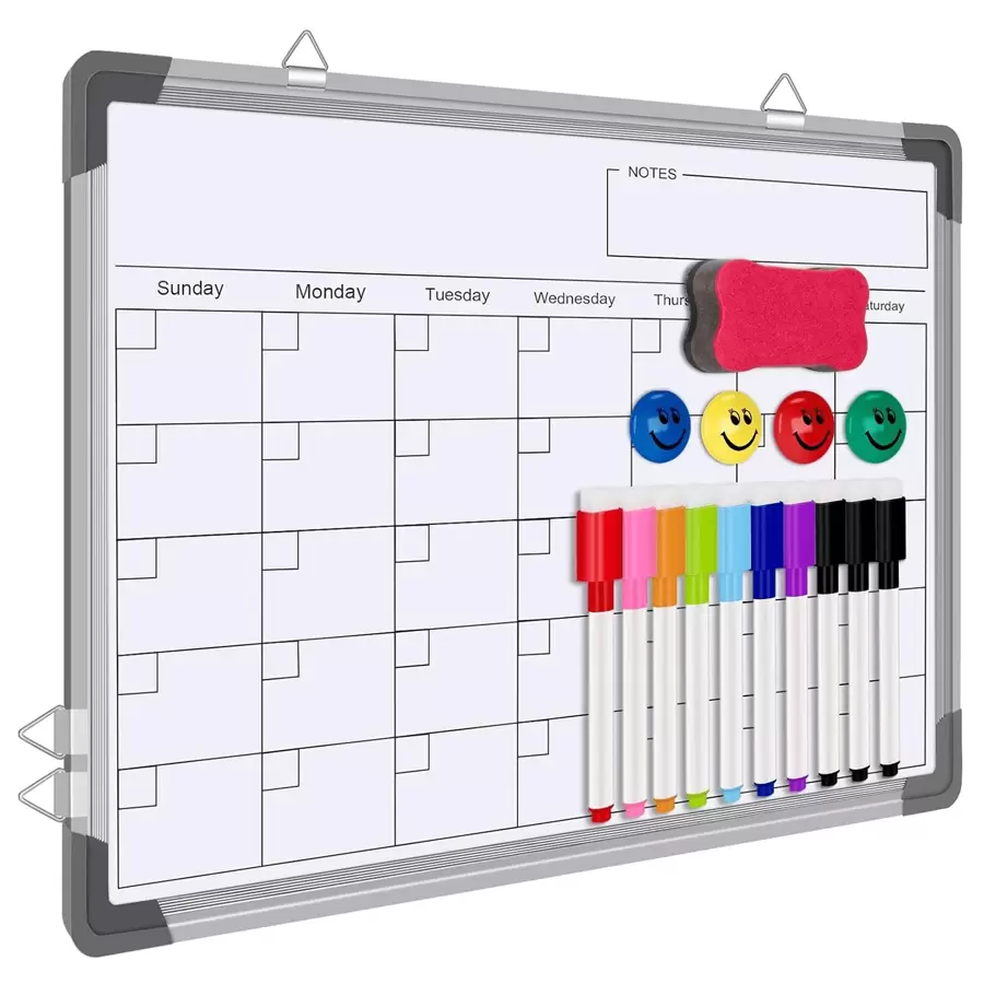 Dry Erase Calendar Whiteboard For Wall, Polegas 16" X 12" Magnetic White Board Board, Small Wall Monthly Double Sided Boards Student, Home, Office