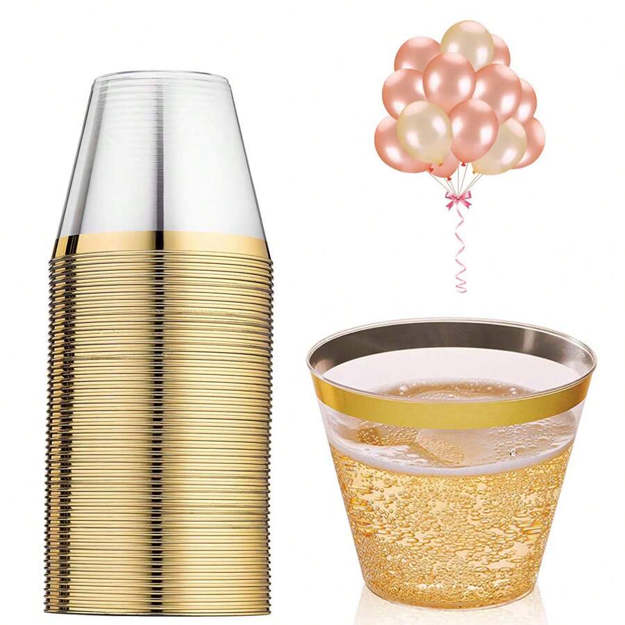 25pcs/Pack Gold Dessert Cups For Mousse, Ice Cream, Cake, & Drinks,Reusable & Washable