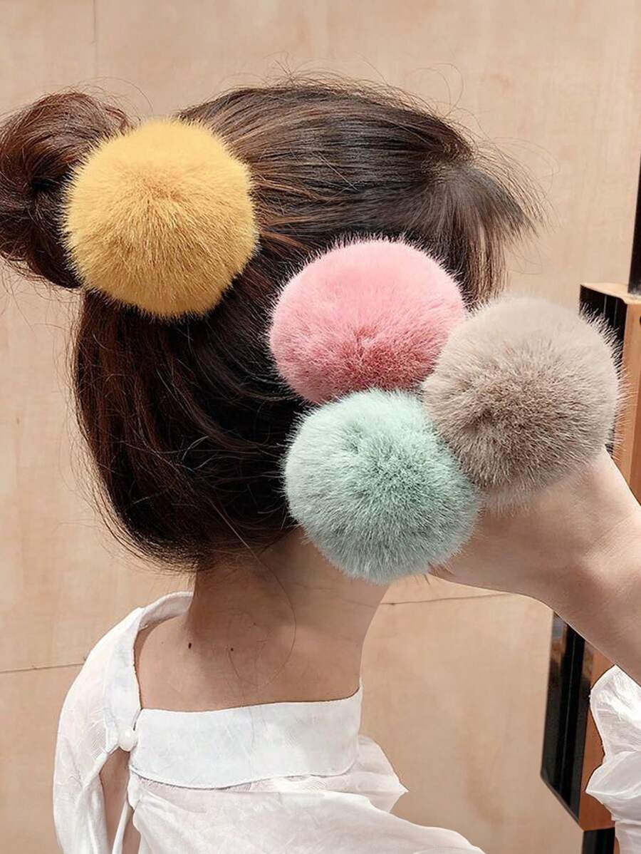 8 Stücke/set Haargummis Mit Warmen Farbigen Flauschigen Kugeln Design, Haarbänder Für Mädchen