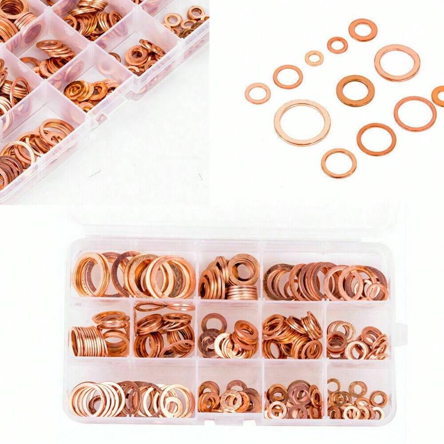 Set Di 100 Guarnizioni In Rame Per Pressione Con Rondella A Tenuta Piatta, Assortimento Di Anelli Di Tenuta