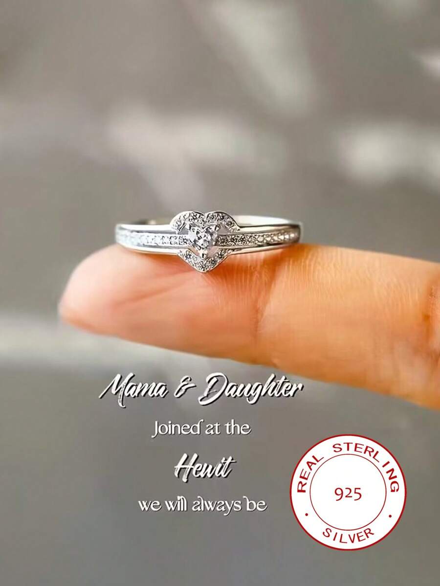 Bague forme de cœur en platine plaqué argent sterling 925, bague de conception de cœur creux, bague de luxe à la mode simulée en moissanite et zircone, cadeau de la Saint-Valentin, boîte-cadeau aléatoire