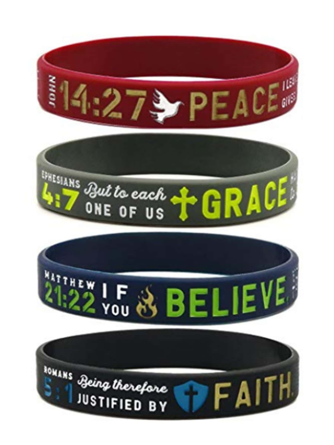 1PC Christian Inspirational believe peace grace faith bible verse rubber bracelet silicone