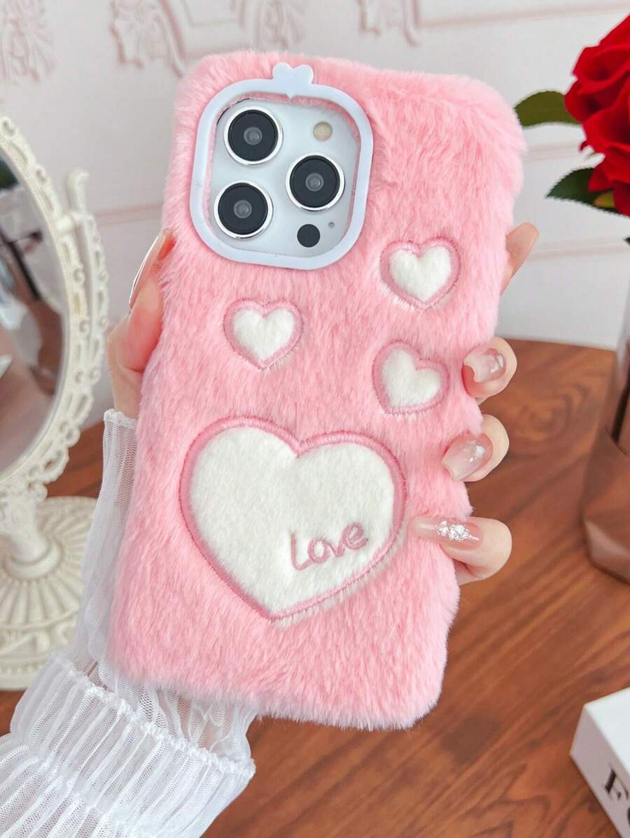 A And Beautiful Embroidered Love Plush Mobile Phone Case Compatible With Apple*Huawei*Samsung*Xiaomi*Redmi*Oppo*Vivo