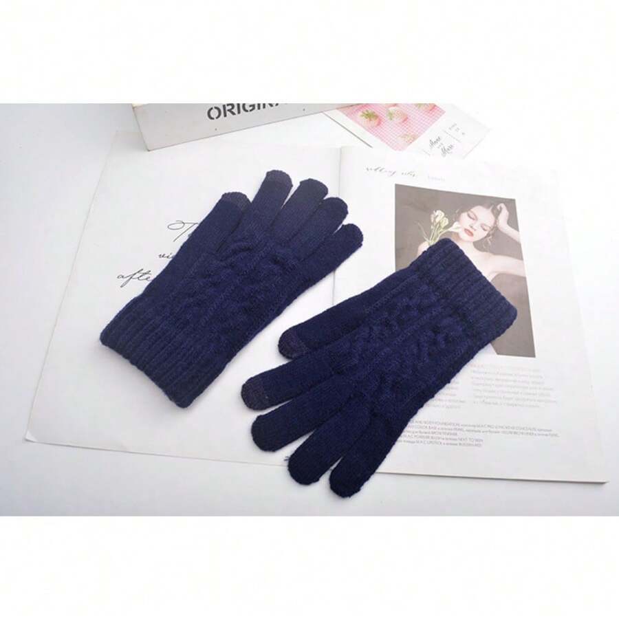 Kaschmir berührungsempfindliche Handschuhe Damen Winter Jacquard süß geteilte Finger Verdickung Thermal gefüttert Studenten Fünf-Finger-Handschuhe