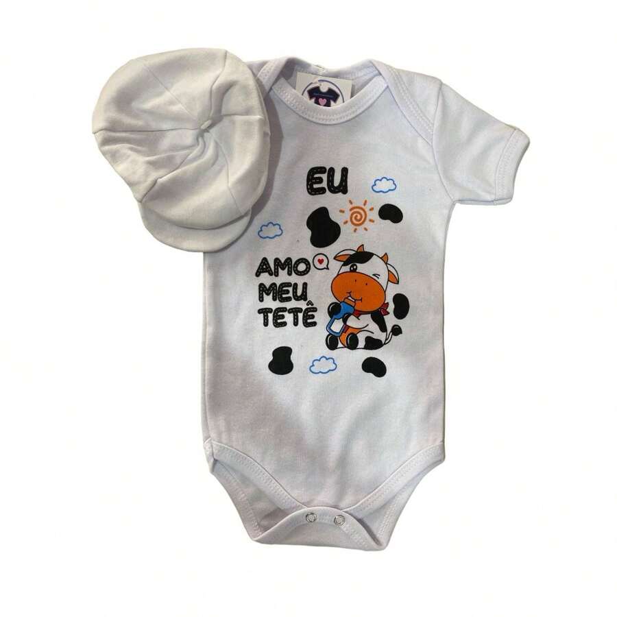 Body Bebê Menino Eu amo Tete + Boina - Vaquinha