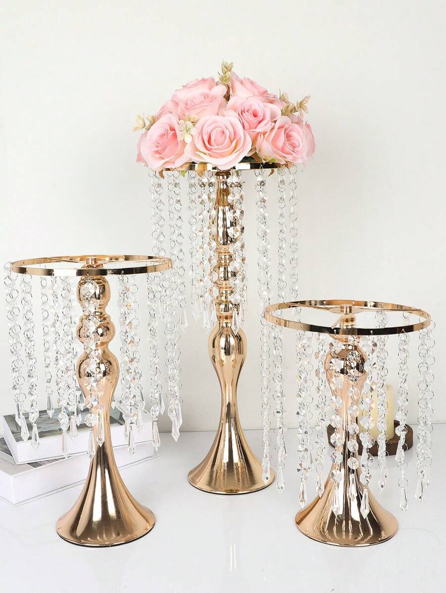 1pc Gold Color Vase With Artificial Flowers, Centerpiece Decor For Outdoor Wedding
