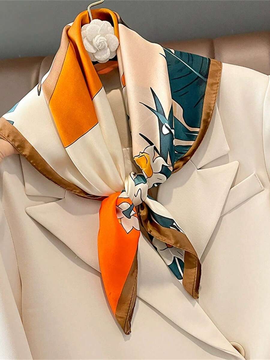 1pc 70*70cm Fashionable Ladies' Outdoor Sun Protection Shawl, Thin Silk Scarf For All Seasons. Classic Grass, Maple Leaves, Beautiful Women, Flower Patterns In Colorful, Black, Burgundy, Grey, Yellow, Orange, Beige And Apricot Square Scarf For Women