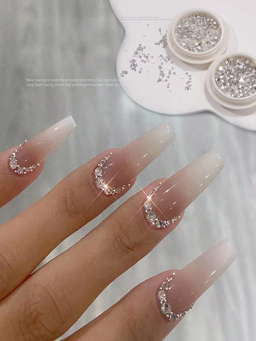 2 Boxes Mini Mixed Shape Rhinestones & Steel Beads & Flatback Crystals Nail Art Decorations With Storage Box DIY Nail Charms Nail Gems Nail Supplies
