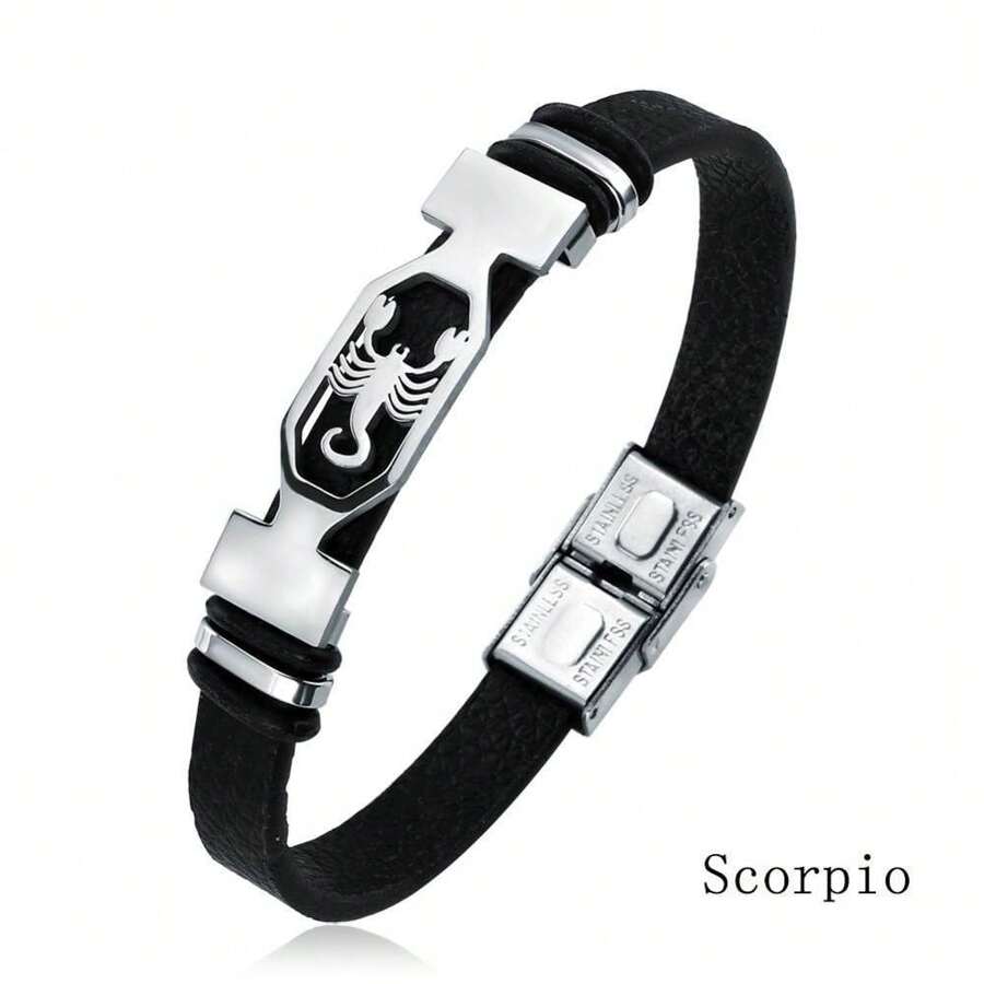 1 pulseira com 12 signos do zodíaco em aço inoxidável, ideal para uso diário masculino