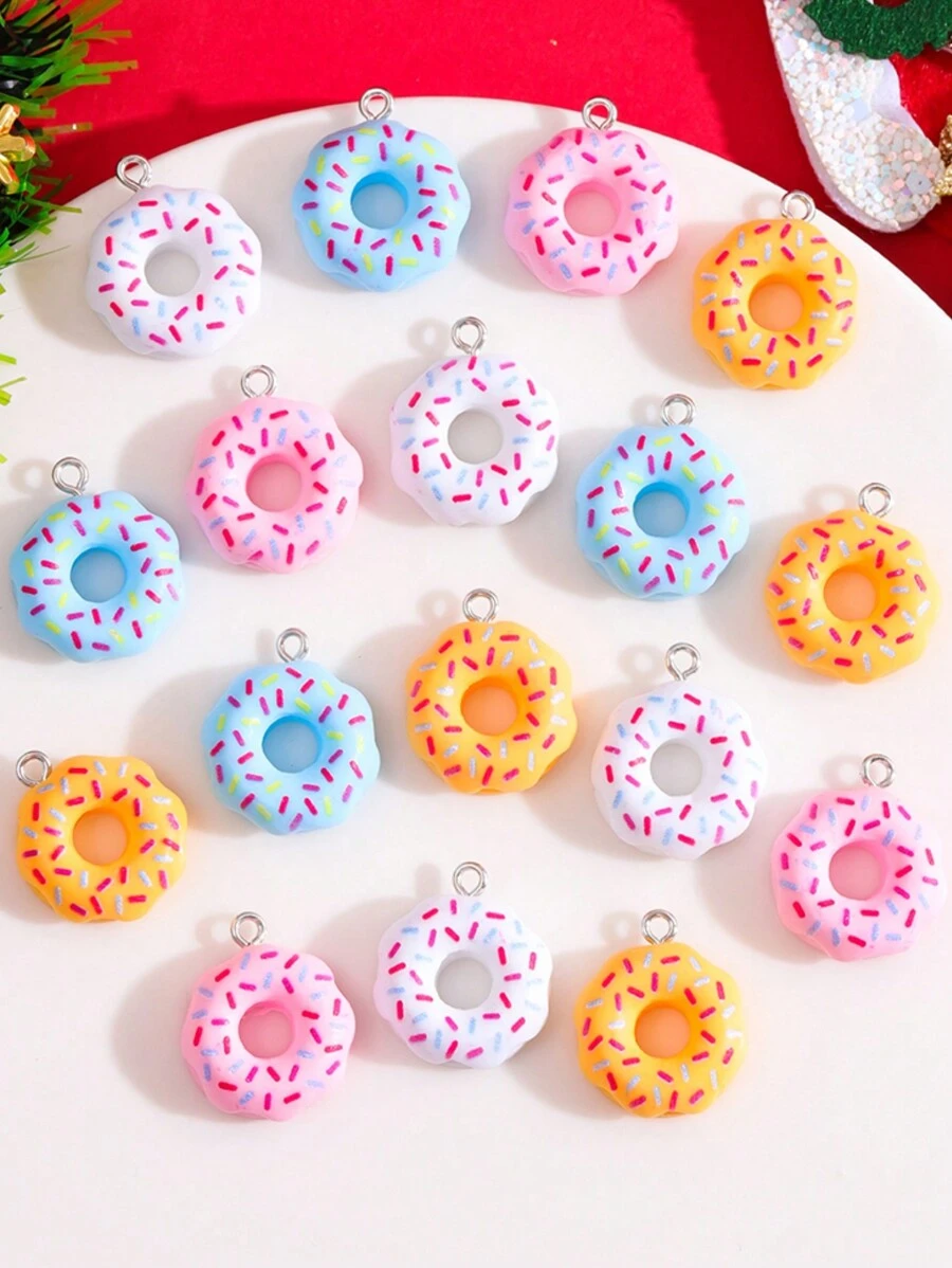 17 piezas Dijes con forma de dona de colores aleatorios inspirados en la dopamina para hacer collares, aretes, llaveros y otros accesorios de joyería