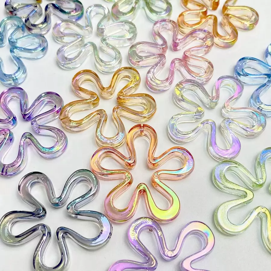 5pcs/Bag Uv Plated Acrylic Hollow Out Mixed Color Flower Beads, Multifunctional Diy Phone Lanyards, Keychain, Bracelet, Jewelry Making Accessories Valentines