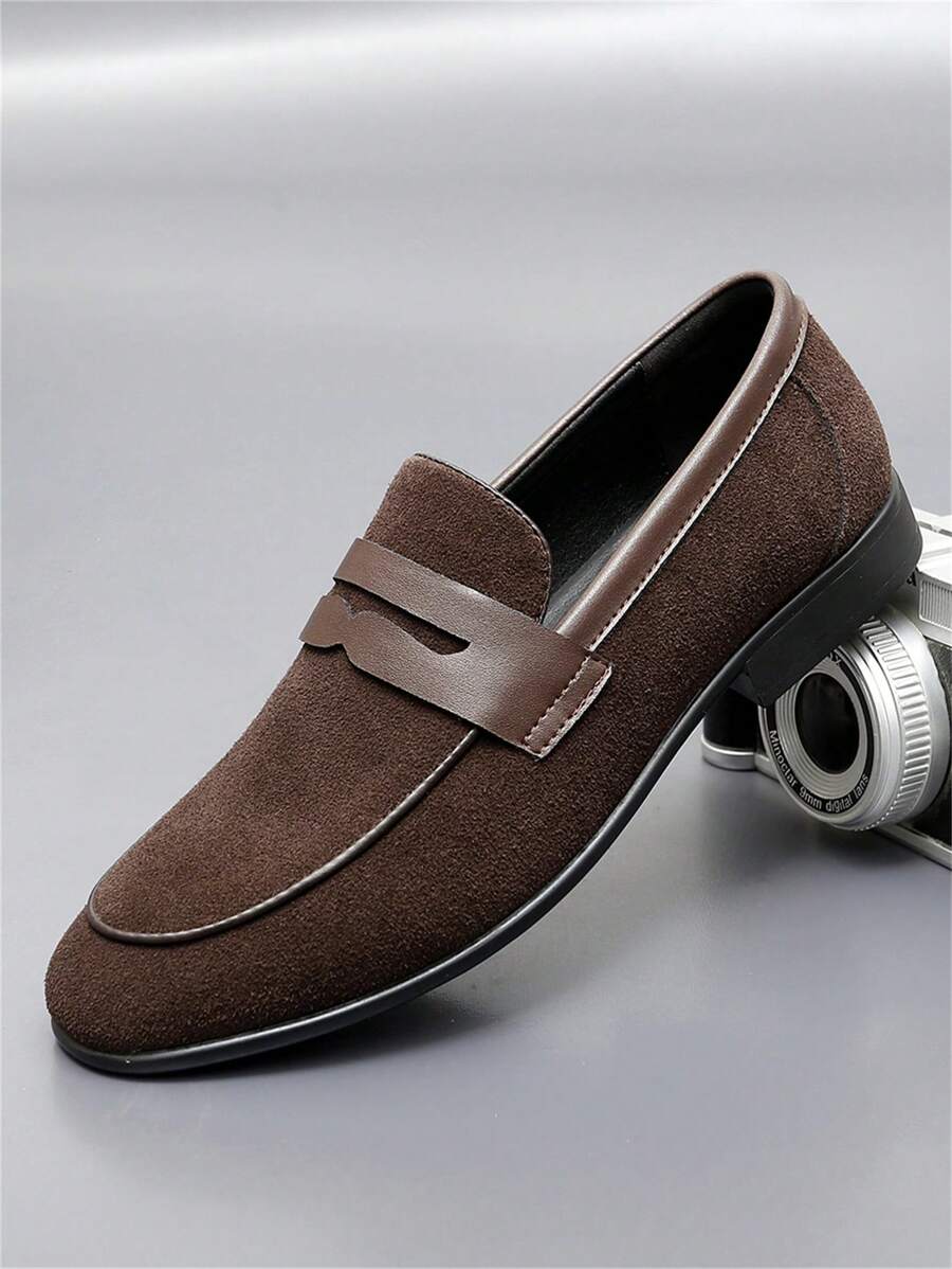 QZTZX Men's Plain Simple Loafers, Spring & Autumn Business Style Suede Slip-On Sneakers Without Laces