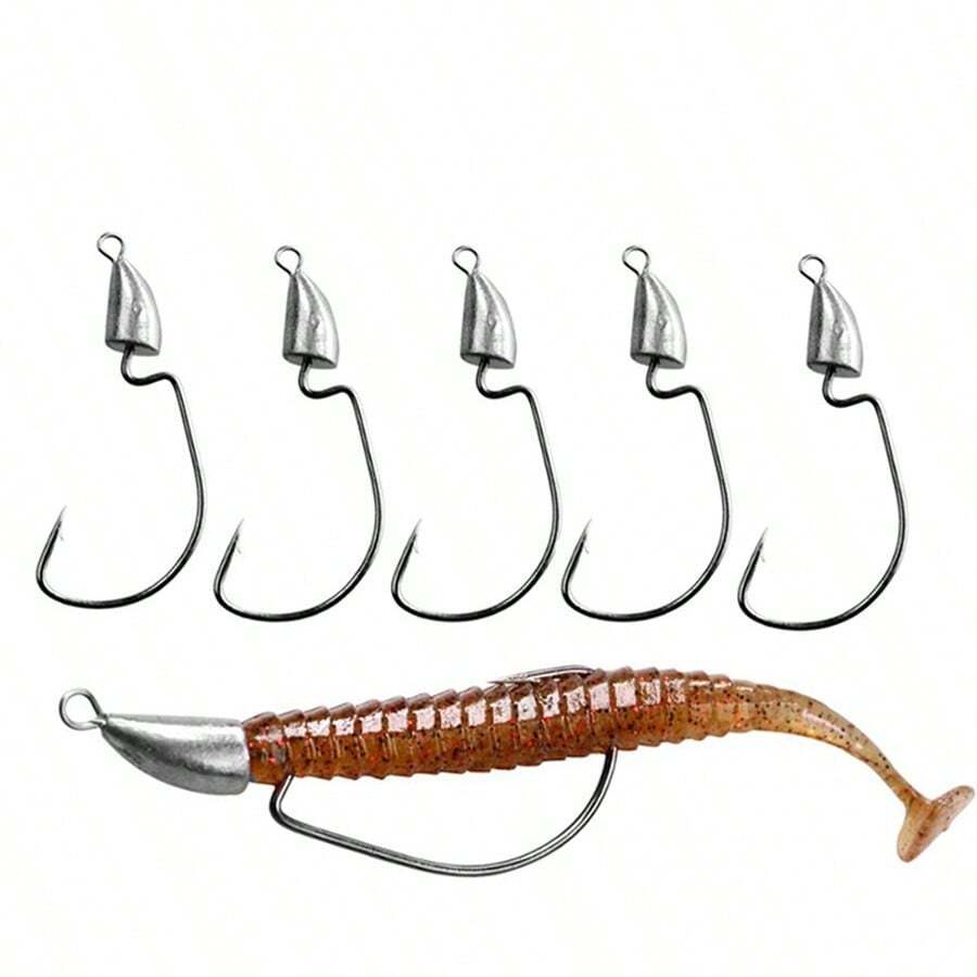 10Pcs 5G/7G/10G/14G Offset Worm Hooks Stainless Steel Bullet Jig Head Fishing Hooks Barbed Weedless Lead Head Fishhook