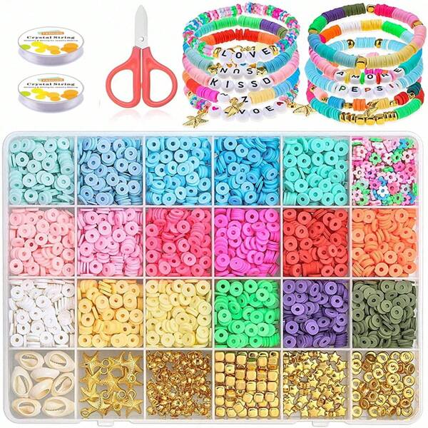1Set 6mm Clay Beads for Bracelets Making, Clay Bead Kit with Kinds of