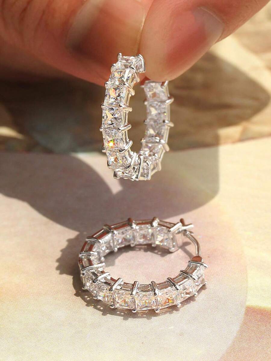 1 par de brincos de argola de zircônia cúbica da moda para mulheres para aniversário de casamento, festa de noivado, joias, presente de dia dos namorados, namorados, mãe, mãe, dia das mães, presente