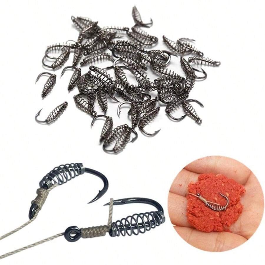 20Pcs High Carbon Steel Spring Hook Barbed Swivel Carp Jig Fly Fishing Hooks with Hole