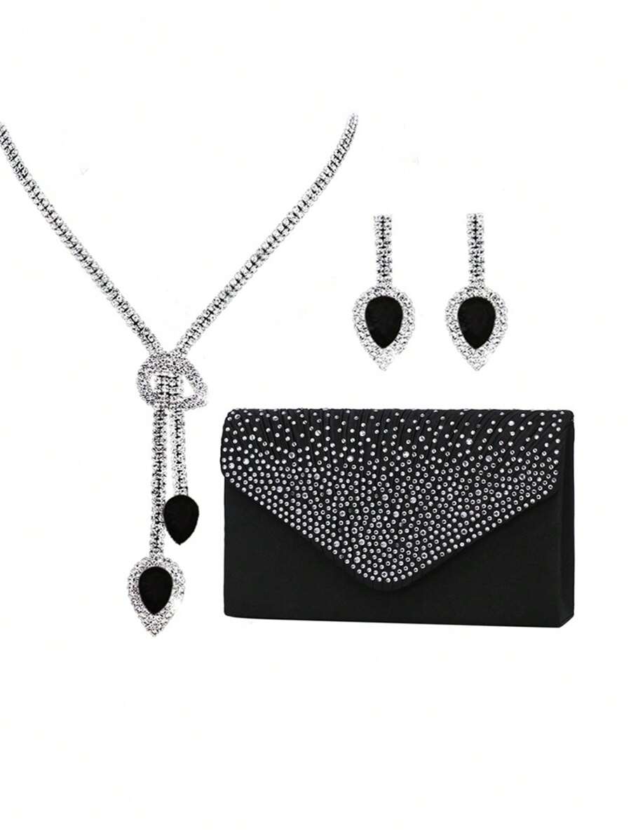 Lightweight, Business Casual Rhinestone Decor Bucket Bag Mini Drawstring Design, Clear Bag Faux Pearl Bag Evening Bag, Dinner Bag Glamorous, Elegant, Exquisite, Quiet Luxury Rhinestone For Party Girl, Woman, Bride Perfect For Party, Dinner/Banquet Christmas Party Dress Valentines