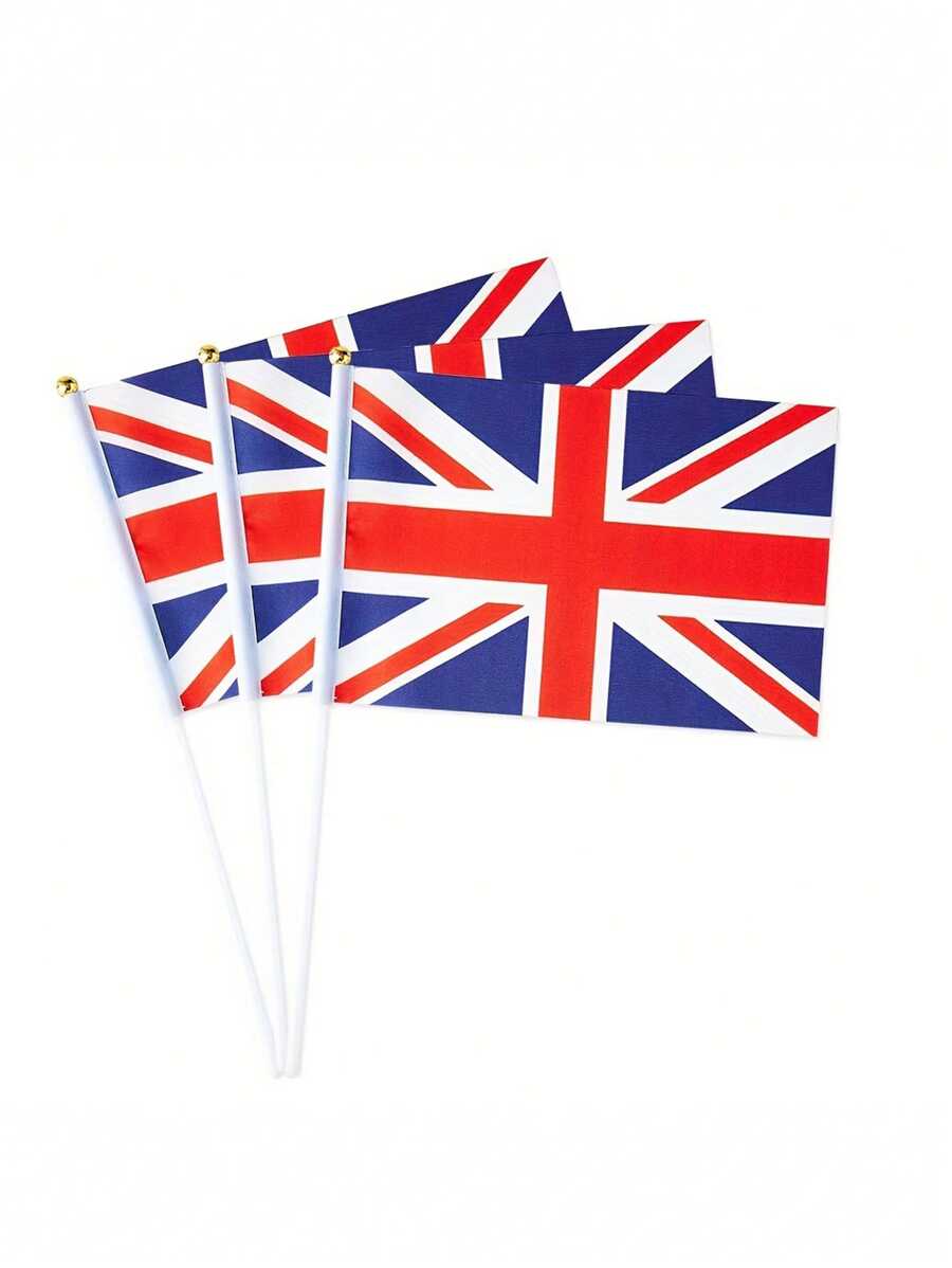 10pcs Miniature/British Stick Flags, 8.2*5.5 Inches, Suitable For Festivals, Celebrations And Desk Decoration