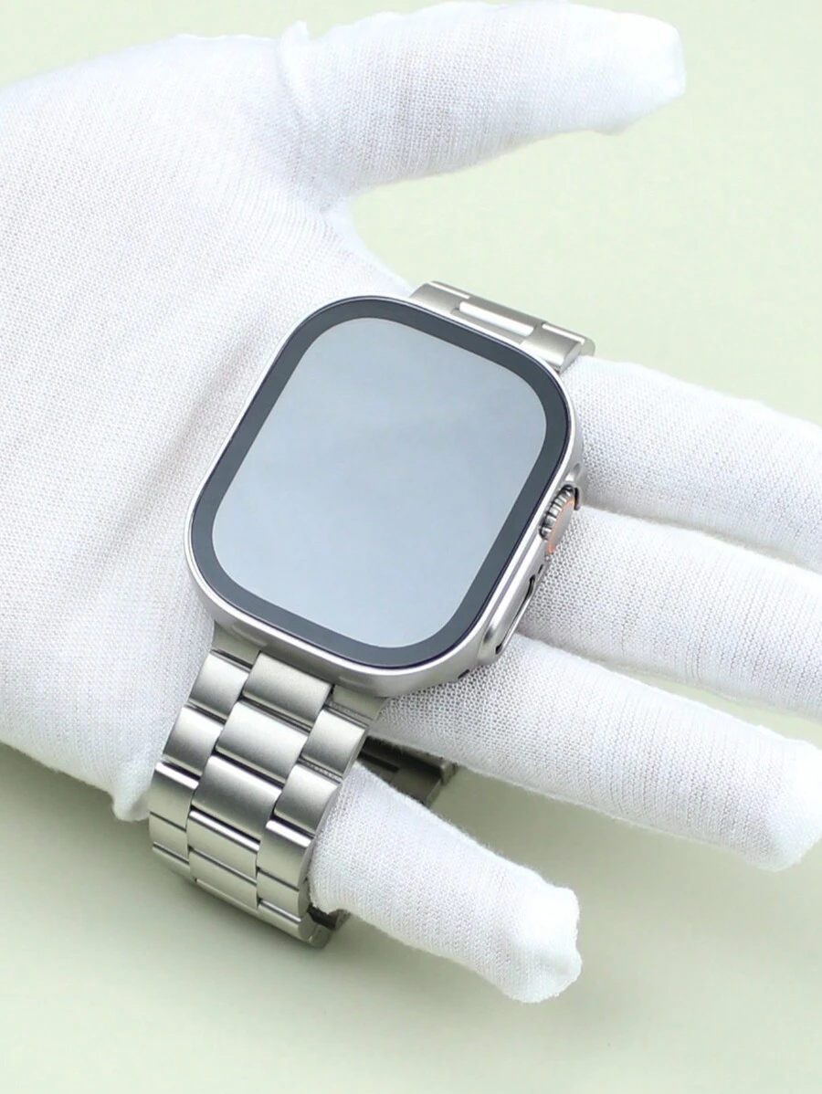 Two-In-One Compatible With Apple Watch Band + Case For Men And Women High-End Business Stainless Steel Three-Bead Band And Waterproof, Dustproof, Drop-Proof And Scratch-Resistant PC With Tempered Glass Screen Film Integrated Watch Protection Case For Apple Watch 40/44/41/42/45/46/49MM Band Case For Apple Watch Series Ultra/10/9/8/7/6/SE/5/4 Watches Stylish And Durable Band Case With Free Band Adjuster