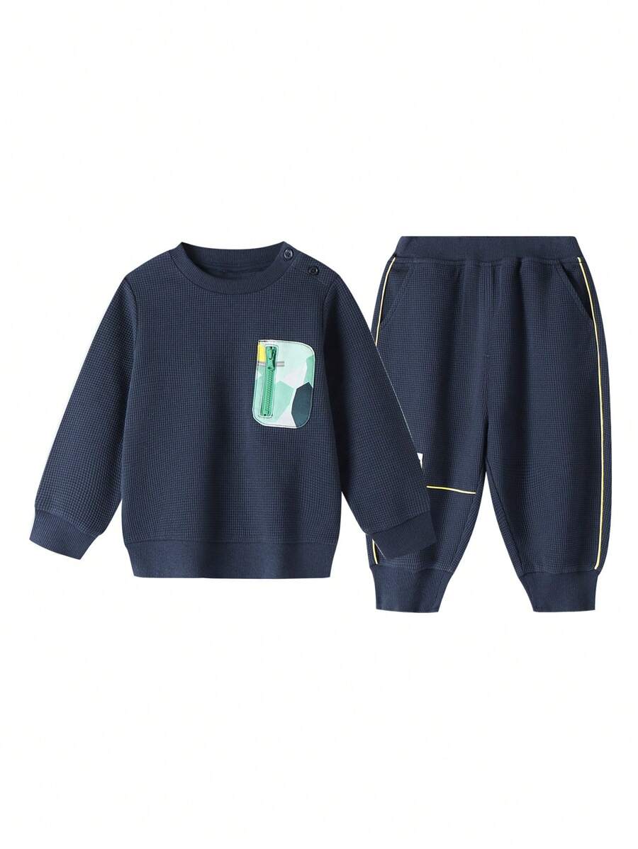 Annil Young Boys Hoodie Set For Spring And Autumn Babies, Casual Long Sleeved Pants, Waffle Style Sports