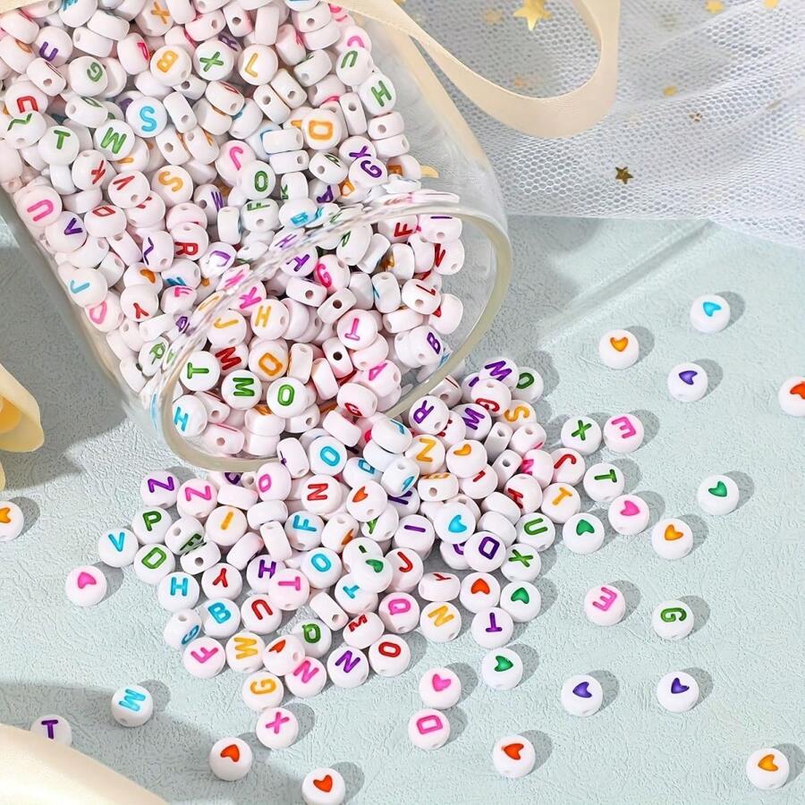 Un Paquet De 500/1000pcs 7x4mm Perles Espacées Acryliques De Couleur Blanche Avec Lettres De Mode Pour La Fabrication De Bijoux À La Main Pour La Diy Bracelet/collier/accessoires