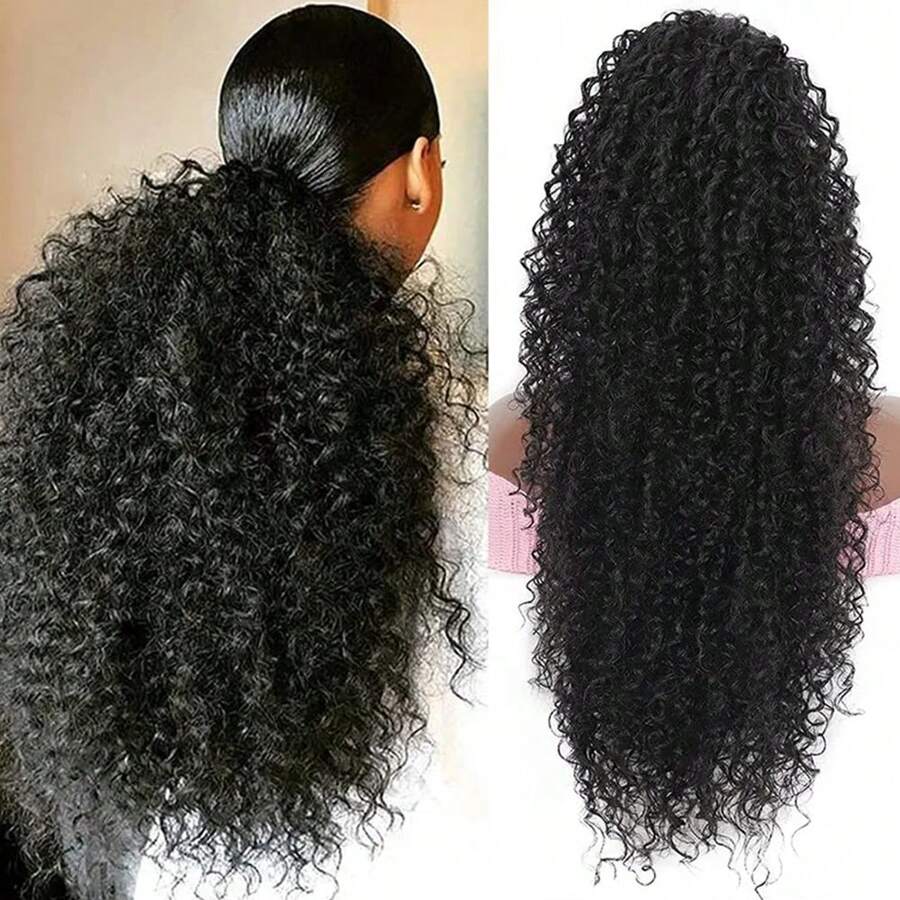 Extensión De Cola De Caballo Rizado Con Cordón Sylhair Para Mujeres Africanas, Piezas De Cabello Rizado Afro Sintético Resistente Al Calor
