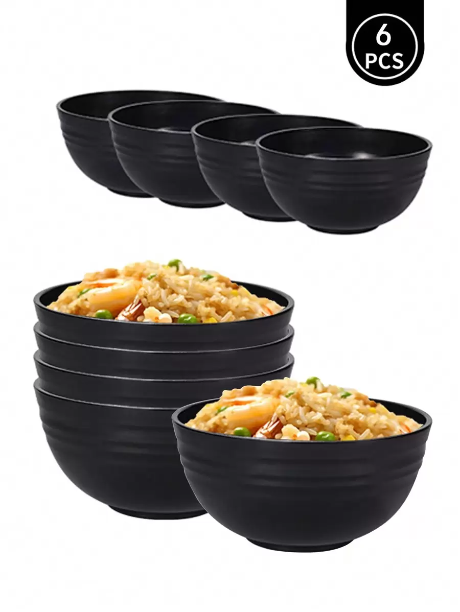 2/6pcs Black Plastic Noodle Bowl (5.8inch*2.8inch) Thickened Large Bowl Anti-Fall And Heat Resistant ,Kitchen,Christmas Gift,School Supplies