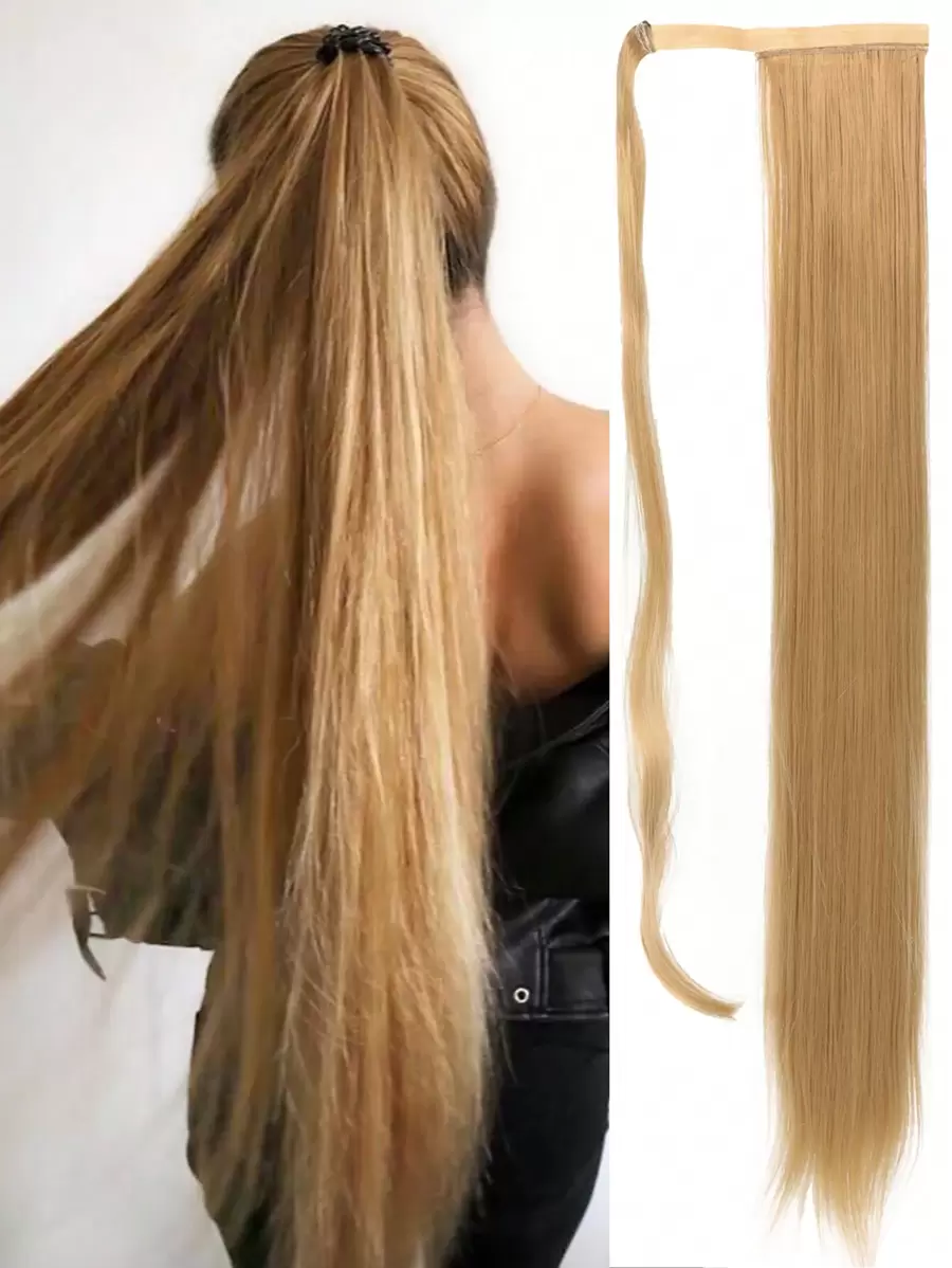 Long Straight pony tails hair extensions 24inch 32 Inch Synthetic Hairpiece hair patch Dark Brown Wrap Around Hair Extension