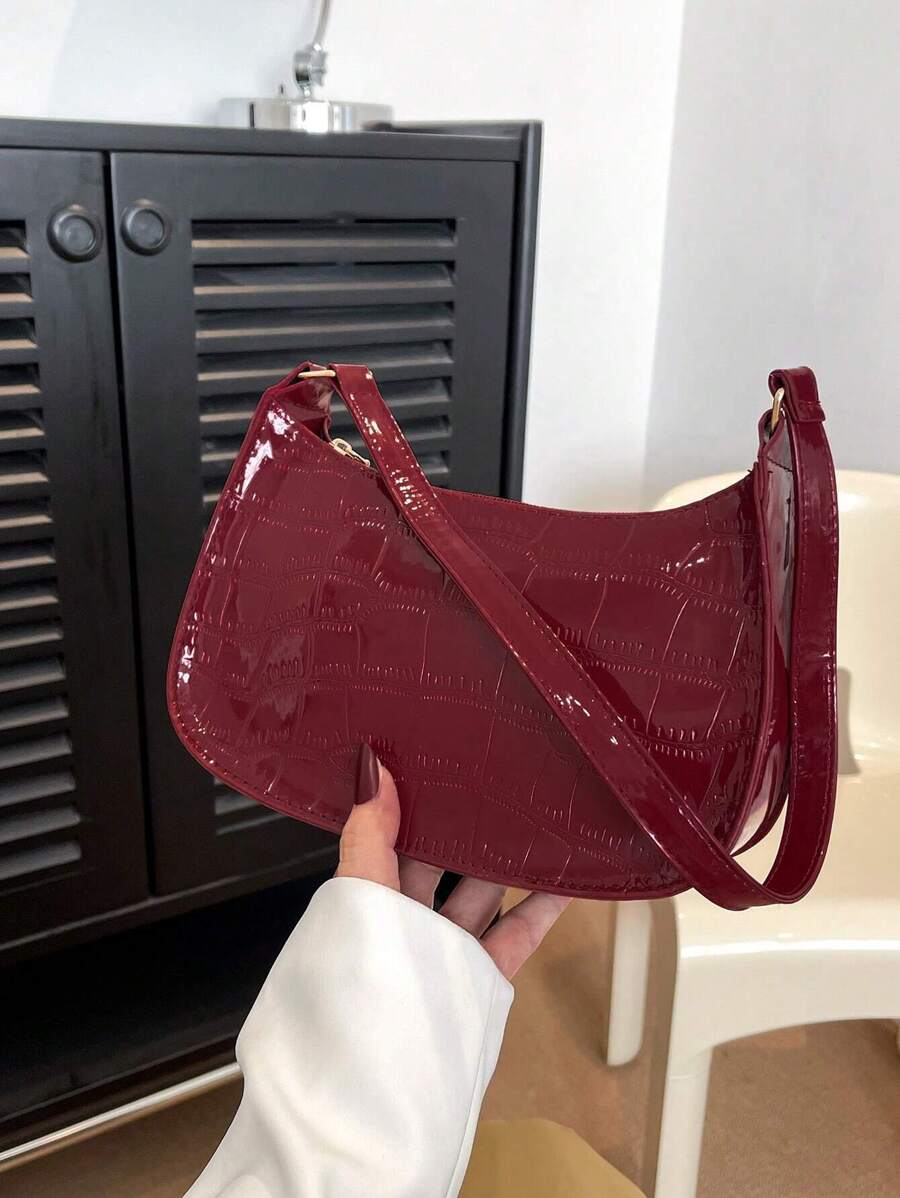 Bolso de hombro minimalista, bolso burdeos, bolso y bolsa ideal de regalo de Año Nuevo, bolso burdeos de moda