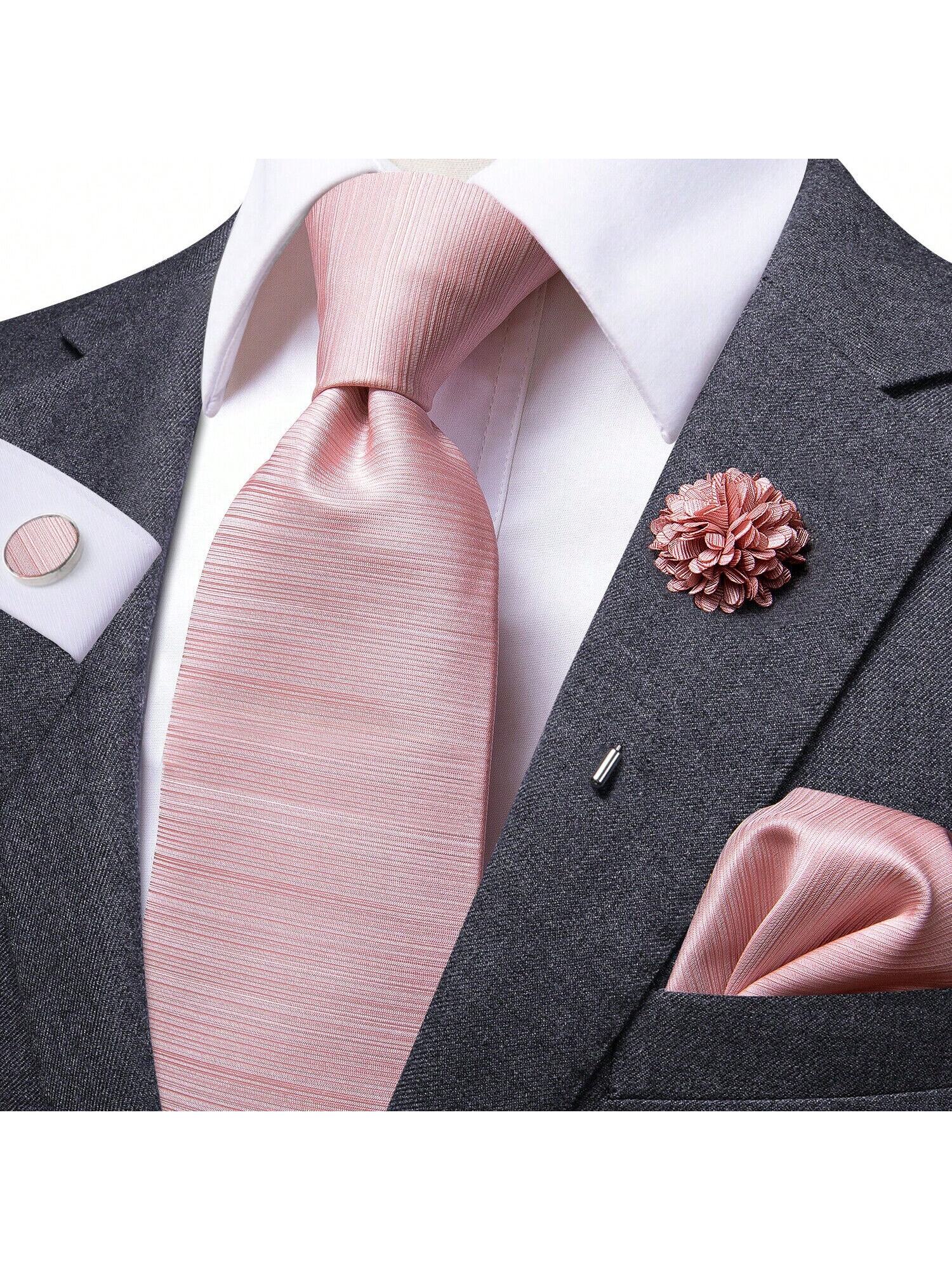 4pcs Light Pale Pink Mens Silk Tie Wedding Necktie Pocket square Cuffs