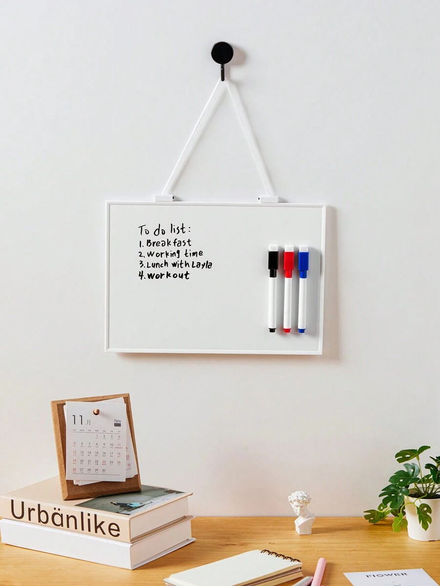 1pc A4 Size Dry Erase Board With String For Wall Small Dry Erase Whiteboard Hanging Whiteboard With 3pcs Magnetic Wipe Off Markers Pens For Kids Erasable Message Writing Drawing School & Home Supplies Back To School