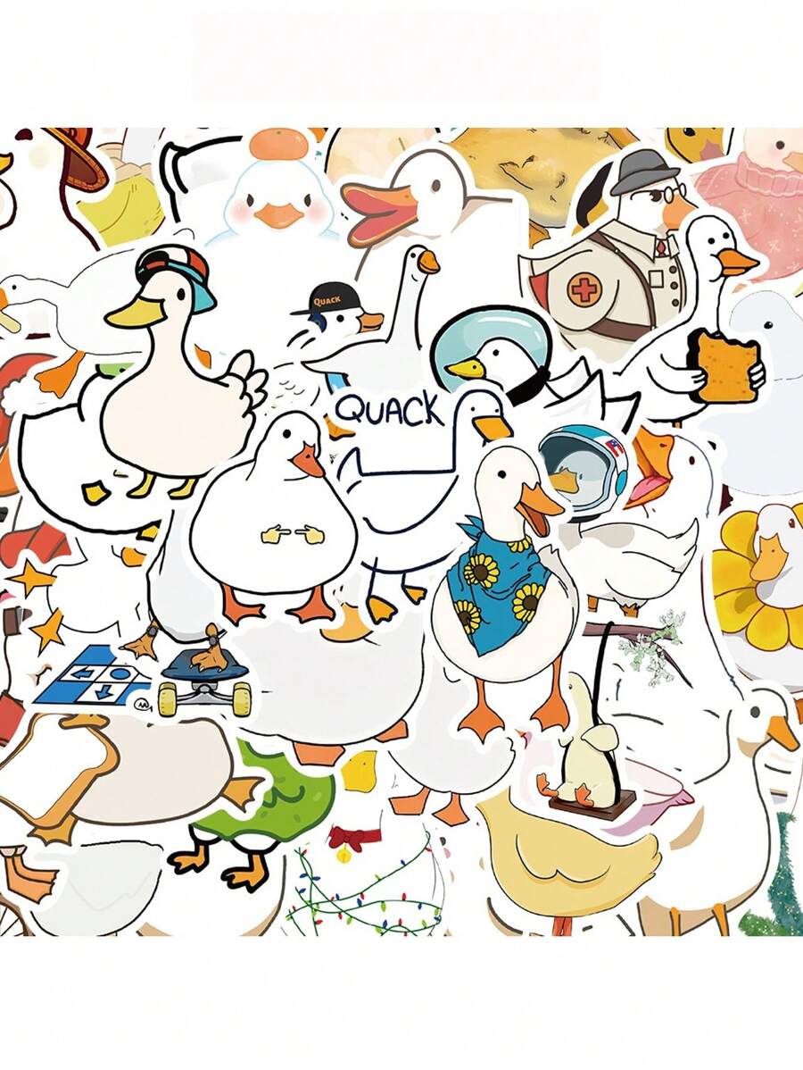 50pcs Cute Duck Cartoon Waterproof Stickers For Diy Use On Water Bottle, Laptop, Notebook, Suitcase, Etc.