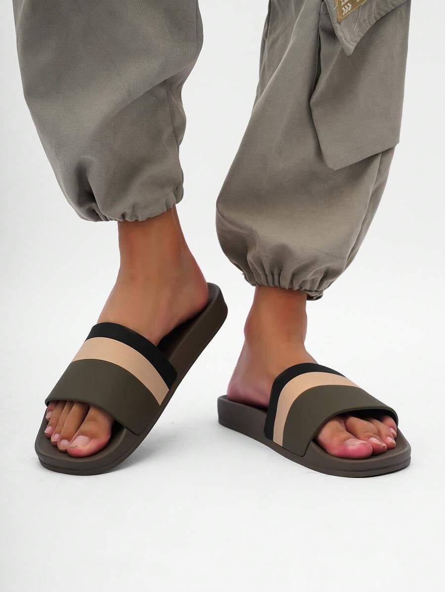 2025 New Heavy-Duty Striped Slippers For Women, Suitable For Indoor/Outdoor, Bathroom, Beach, Non-Slip Strap Slide Sandals