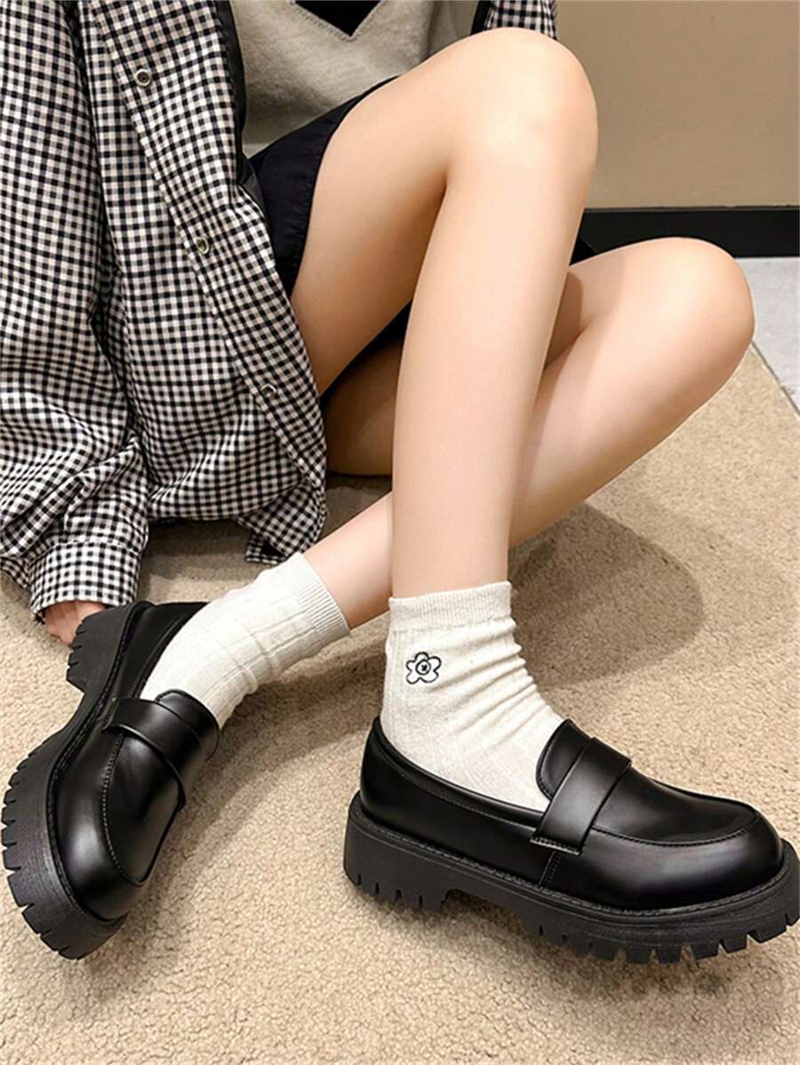 Chaussures Oxford noires pour femmes grande taille, chaussures de style britannique à semelle épaisse pour uniforme JK, Mocassins à talons hauts de style britannique