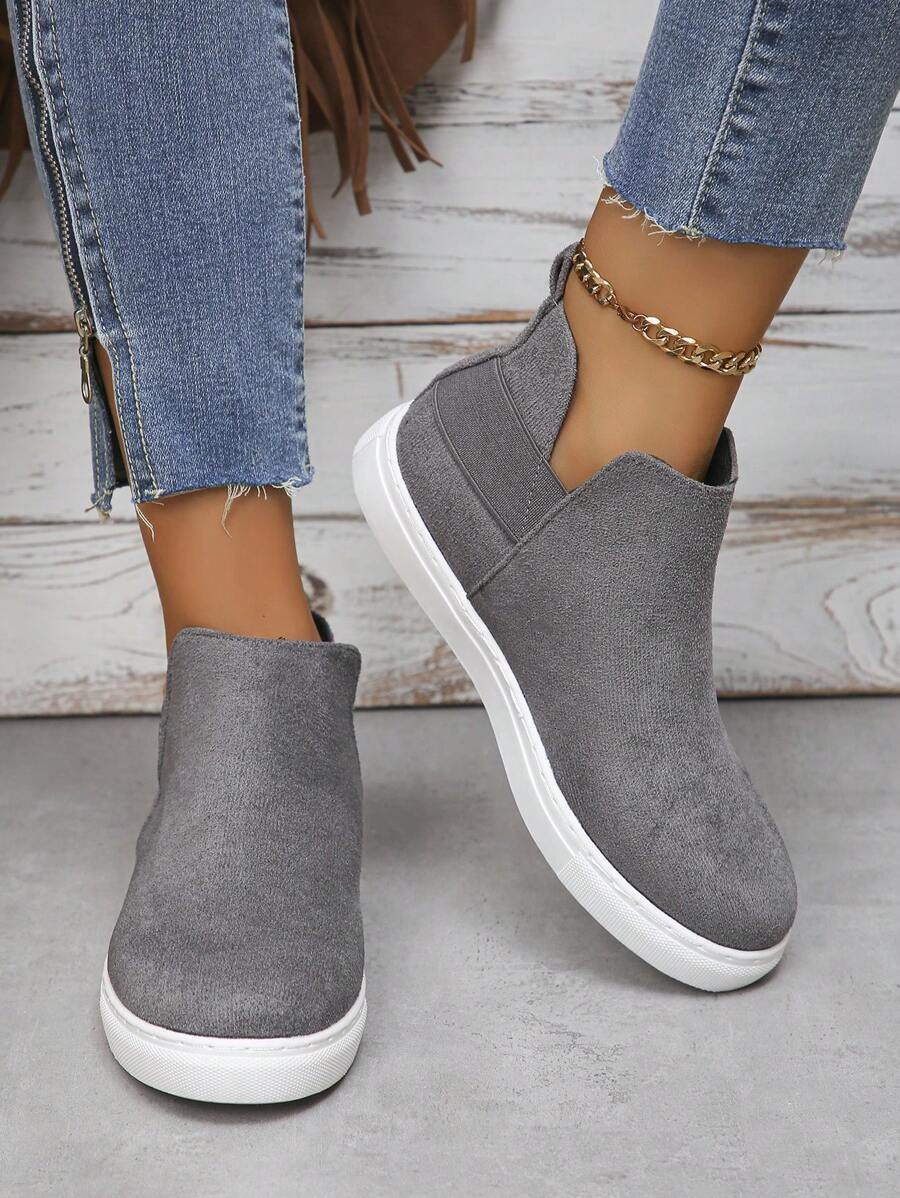 Nuove Scarpe Grigie Da Donna Senza Stringhe (modello A Stivaletto) Altezza Media, Scarpe Casual Da Indossare In Autunno E Inverno