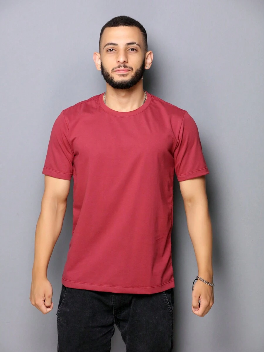 Camiseta clássica de algodão puro de cor sólida - moderna, simples e confortável