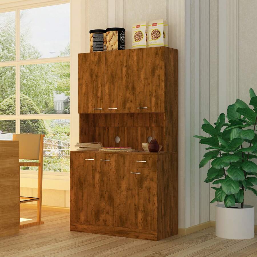 QQD 71" Pantry Cabinets With Hutch Tall Kitchen Pantry Storage Cabinet Sideboard Buffet Cabinet With 6 Doors, Large Countertop, Adjustable Shelf, Kitchen Dining Room Sideboard