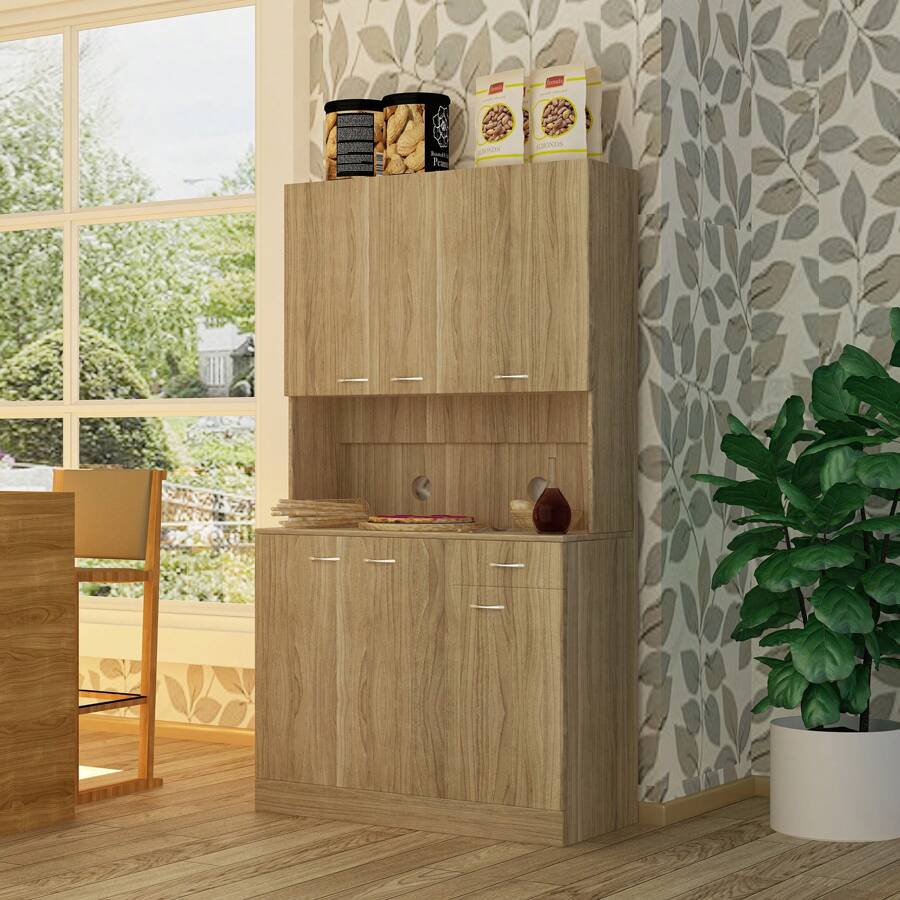 QQD 71" Pantry Cabinets With Hutch Tall Kitchen Pantry Storage Cabinet Sideboard Buffet Cabinet With 6 Doors, Large Countertop, Adjustable Shelf, Kitchen Dining Room Sideboard