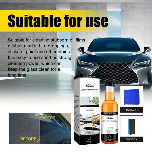 Car Glass Cleaning Kit 150ml Glass Oil Film Remover, Windshield Glass