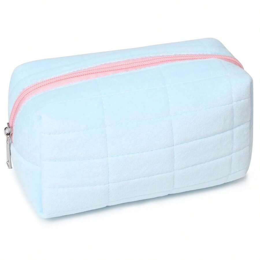1pc Makeup Bag Plush Cosmetic Bag Cute Aesthetic Makeup Bag Blue Makeup Pouch Travel Toiletry Bag Organizer Soft Makeup Brushes Accessories Storage Bag For Women