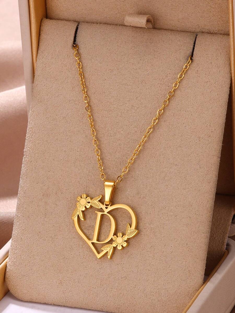 1pc Fashionable Stainless Steel Alphabet & Heart & Flower Design Necklace, Suitable For Women's Parties And Festivals, Jewelry Gift Valentines,Mom,Mother,Mother's Day,Gift