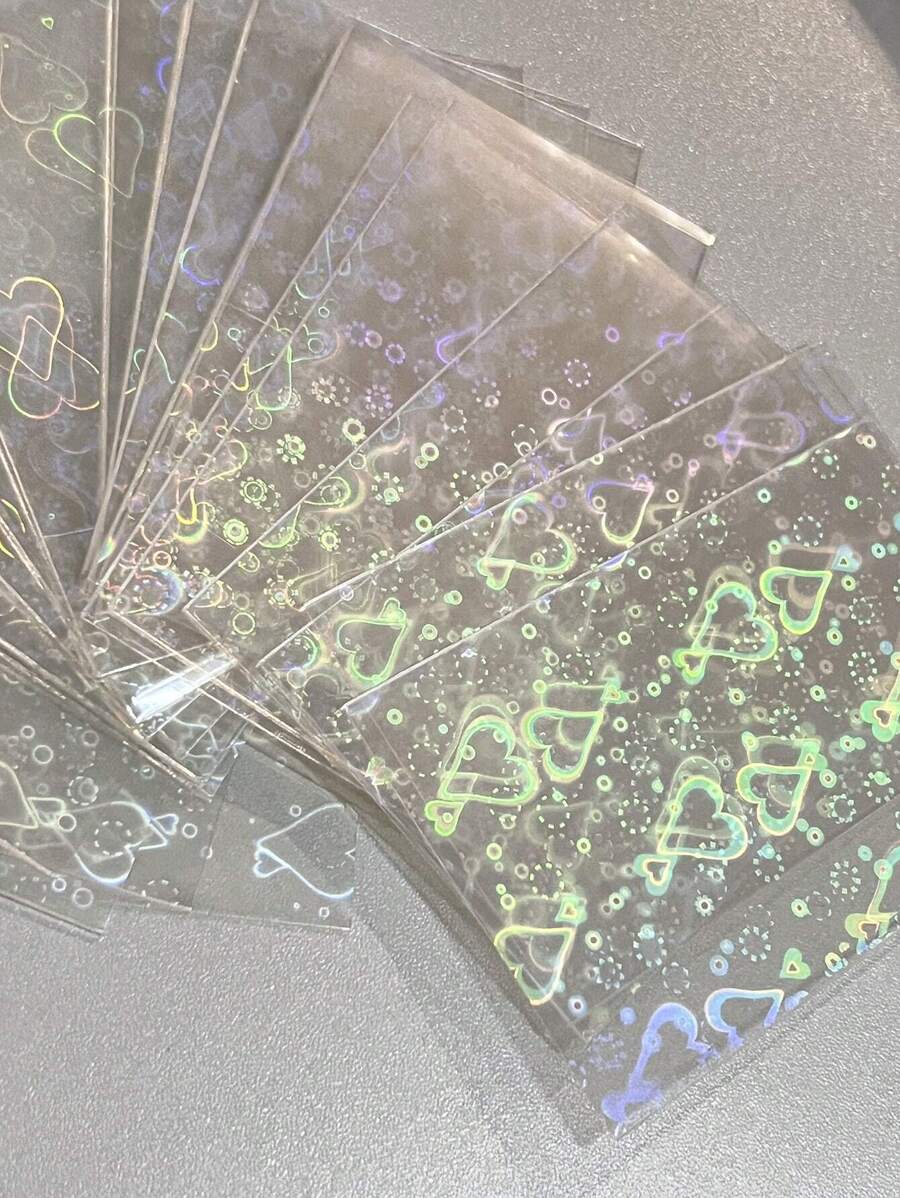 20 Piezas Películas Transparentes De Doble Cara Para Tarjetas Con Diseño De Corazón De Amor Y Efecto Láser Holográfico Brillante Para Protección De Tarjetas De Fotos, Páginas De Álbumes, Tarjetas Pequeñas Y Protección De Boca Plana