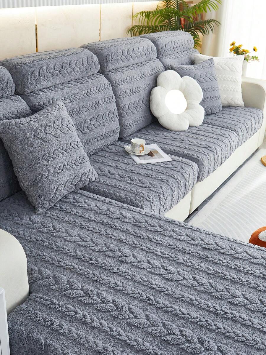 1 st. Verdikte warme zachte chenille jacquard pluche bankkussenhoes, zacht en huidvriendelijk, huisdierbestendige elastische bankhoes, winterse warme, zachte, krasbestendige 1/2/3/4 zits stofdichte bankrok, past op L-vormige en 1/2/3/4 zits banken (per stuk verkocht)