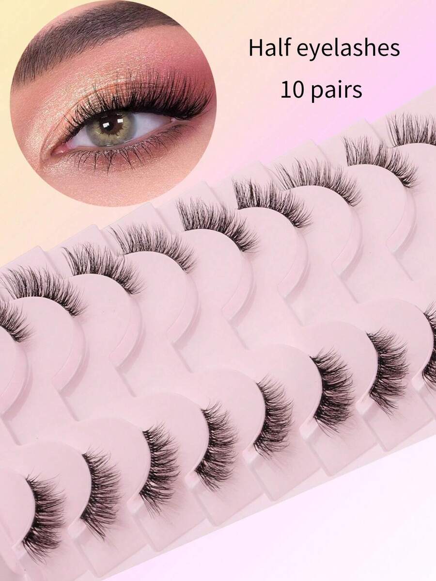 10 Pairs/box Of Half-eye False Eyelashes, 3d Fairy Cat Eyes, Natural Fluffy Short Eyelashes, Slender, Crisscrossed, Soft And Reusable, Suitable For Girls' Natural Makeup