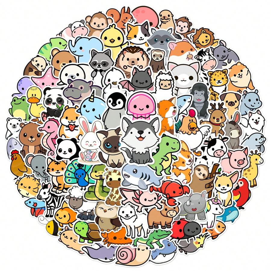 100 szt. śliczne zwierzęta kawaii motyw mini naklejki, winylowe naklejki na butelkę z wodą, laptopa, scrapbooka, deskorolki, pakiety naklejek, naklejki, mini naklejki, deskorolka na palce, naklejki, słodkie naklejki, pakiet naklejek, naklejki, słodkie naklejki, naklejka